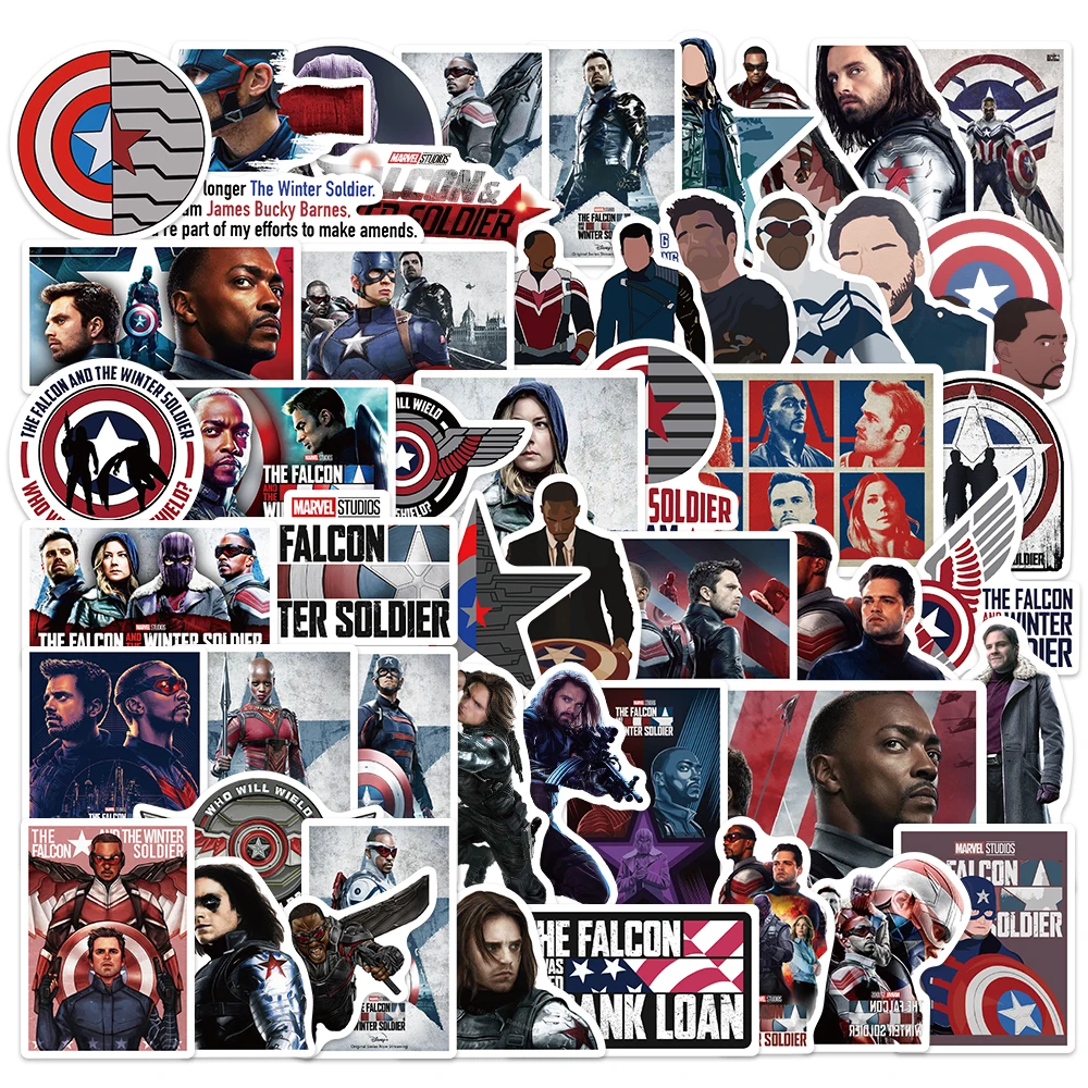 10-50pcs-marvel-legends-series-avengers-falcon-and-winter-soldier-captain-america-stickers-for-trendy-laptop-phone-skateboard