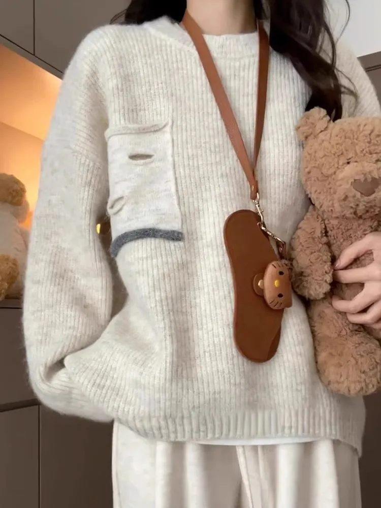 Idle Sle Pullover Sweater Women Autumn and Winter Soft Glutinous Design Sense Advanced round Neck Loose Korean Series...