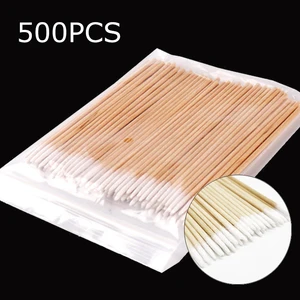 500PC Disposable Micro Cotton Swabs Nails Makeup Ears Cleaning Sticks Cosmetic Wood Cotton Buds Tips