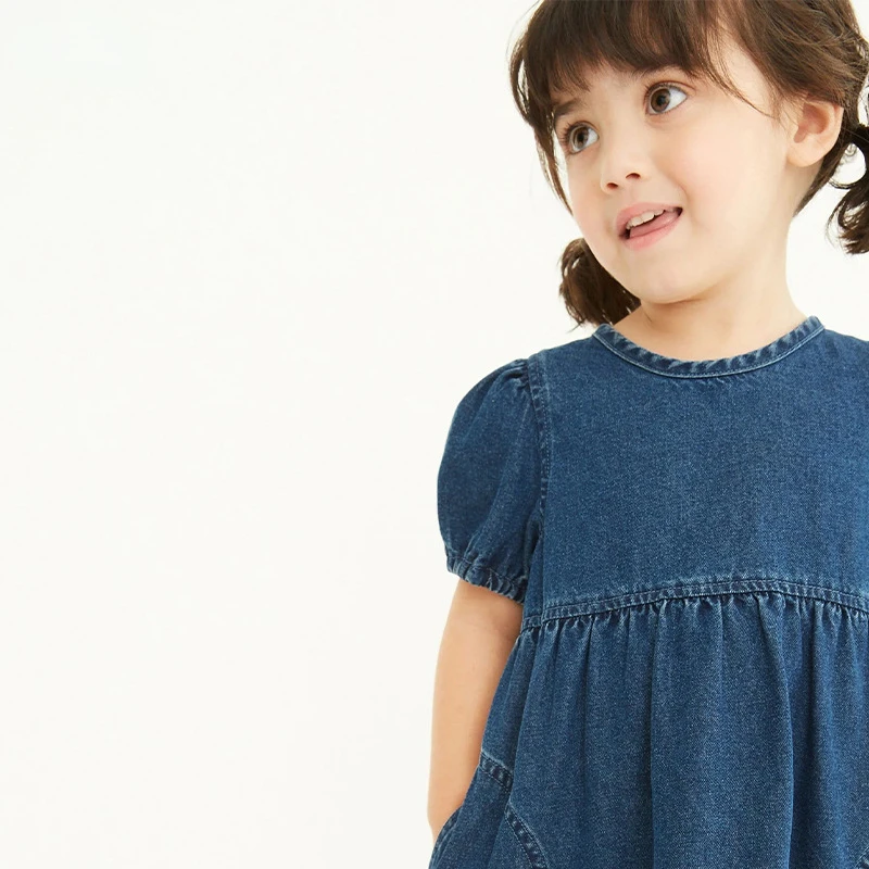 

Casual Children Girls Jeans Dress O-neck Puff Sleeve Denim Vestidos Soft Baby Girl Dress 2023 Summer Toddler Kids Girl Clothes