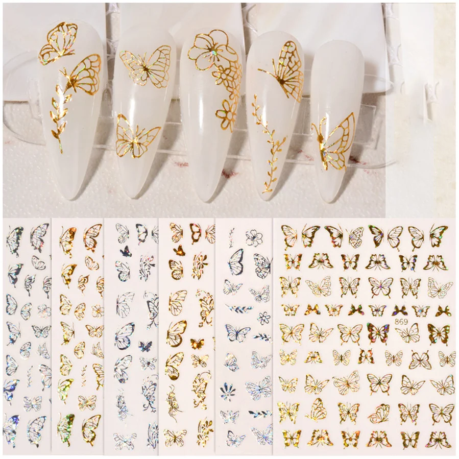 

1 PC Laser Nail Art Sticker Bronzing Manicure Butterfly Hollow 3D Decoration Tool Charm Nails Stickers Holographic Transfe Decal