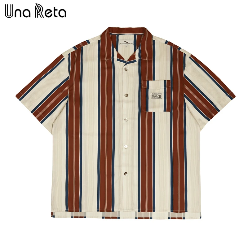 

Мужская рубашка в полоску Una Reta, летняя уличная гавайская рубашка с короткими рукавами для мужчин, однобортные рубашки оверсайз