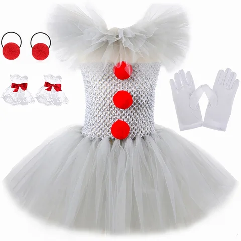 Костюм Pennywise для детей на Хэллоуин, страшный клоун, одежда для карнавала, вечевечерние, серые детские костюмы для девочек