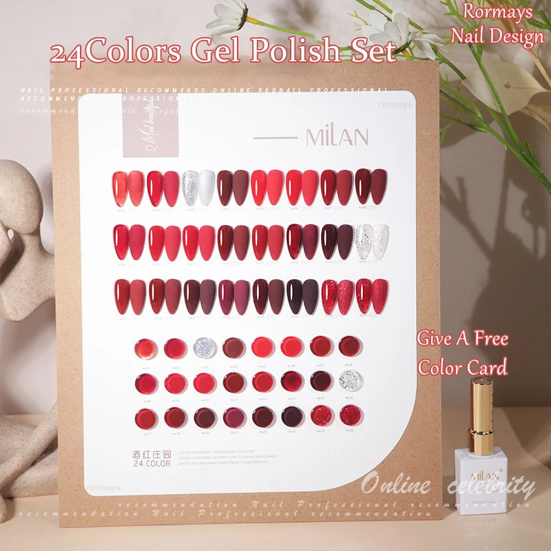 Rormays 15ml Glitter Gel nail polish Red Series 24 Color New Year Soak UV LED Nail Art Gel Varnish Nail Salon Gift Color Card