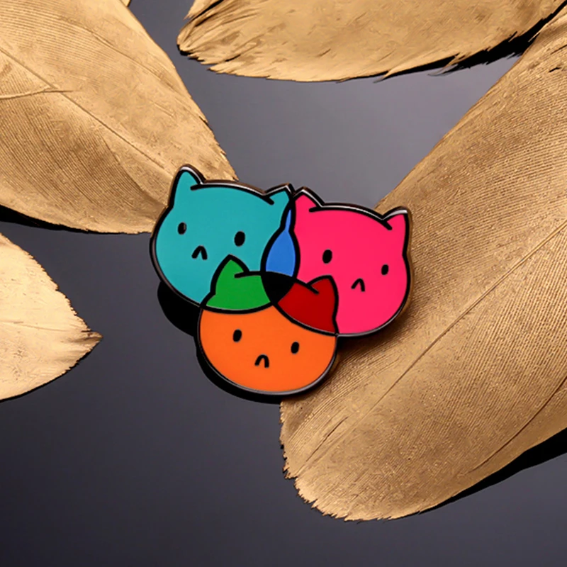 Cartoon CMYK Cats Hard Enamel Pin Cute Kawaii Three Color Kitties Brooches Lapel Backpack Badge Jewelry Gifts For Friends