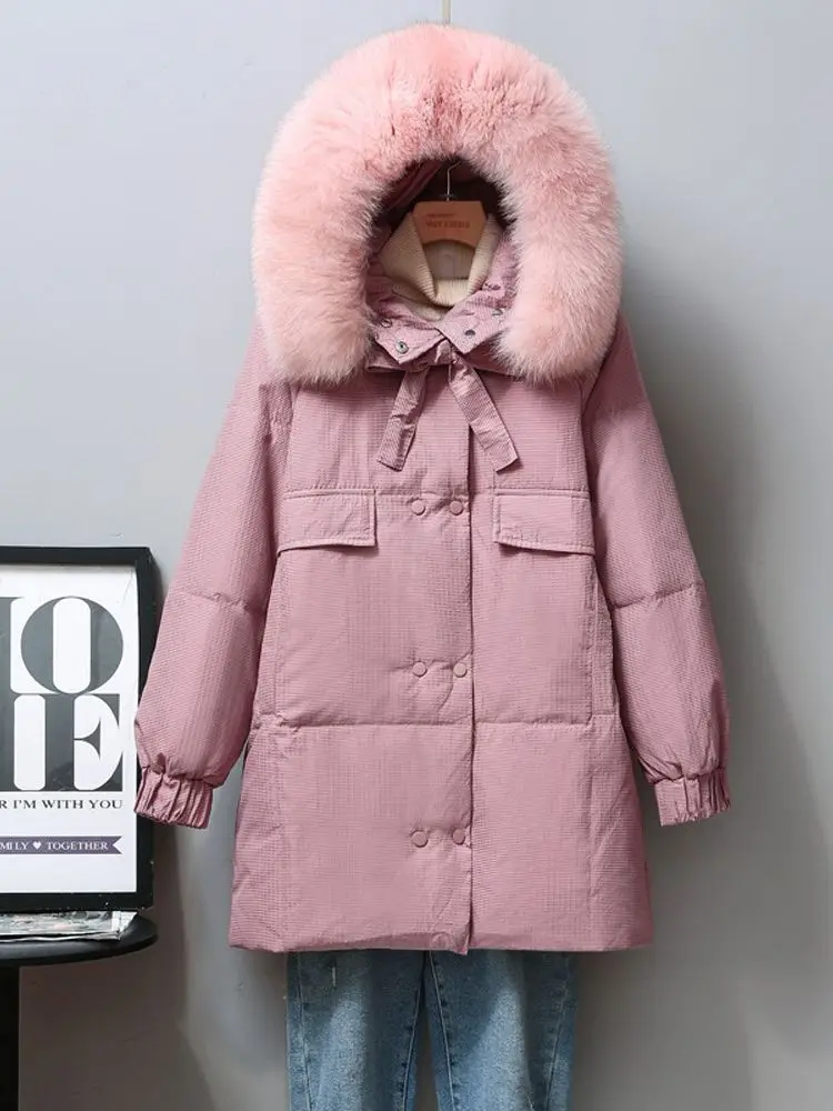 Women Long Down Jacket New Casual Style Fox Fur Collar White Duck Down Jackets Autumn Winter Coats And Parkas Female Outwear