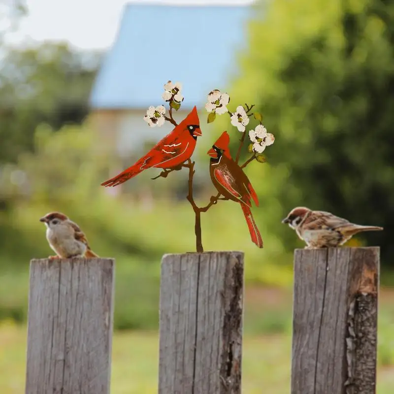 

Metal Bird Garden StakeChickadees On A Branch Rusty Tree Art Painted Birds Garden Decor For Fence Living Room Balcony Decoration