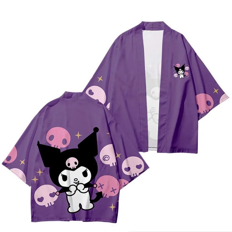 

Рубашка Kuromi 2023 Kawaii Sanrio японская летняя мультяшная Печать Кардиган Студенческая мультяшная куртка для влюбленных подарок на день рождения