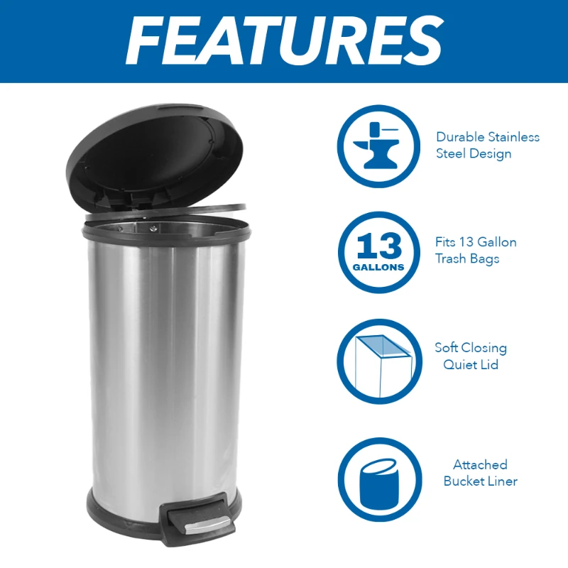 

Steel 10.5 Gallon Round Step Trash Can Storage Organizer free shipping