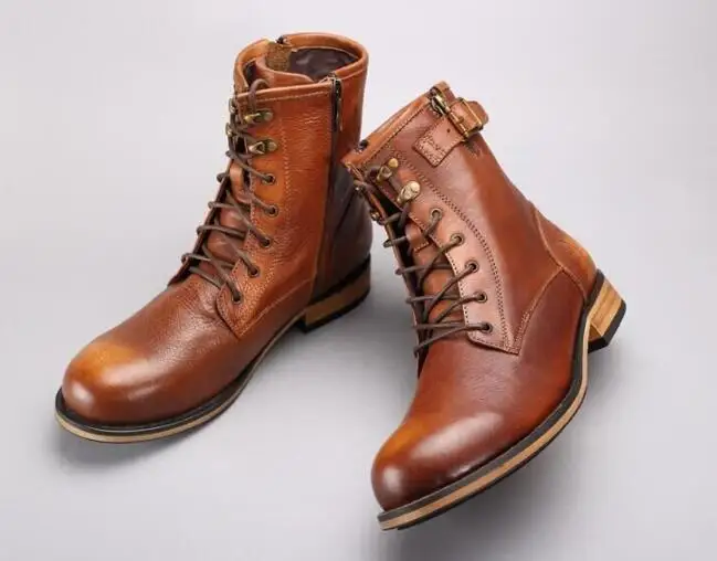 

New arrival High boots Fashion Martin Boots for men Mid--calf casual Men shoes Lace up Worker Boots Genuine Leather Men's Boots