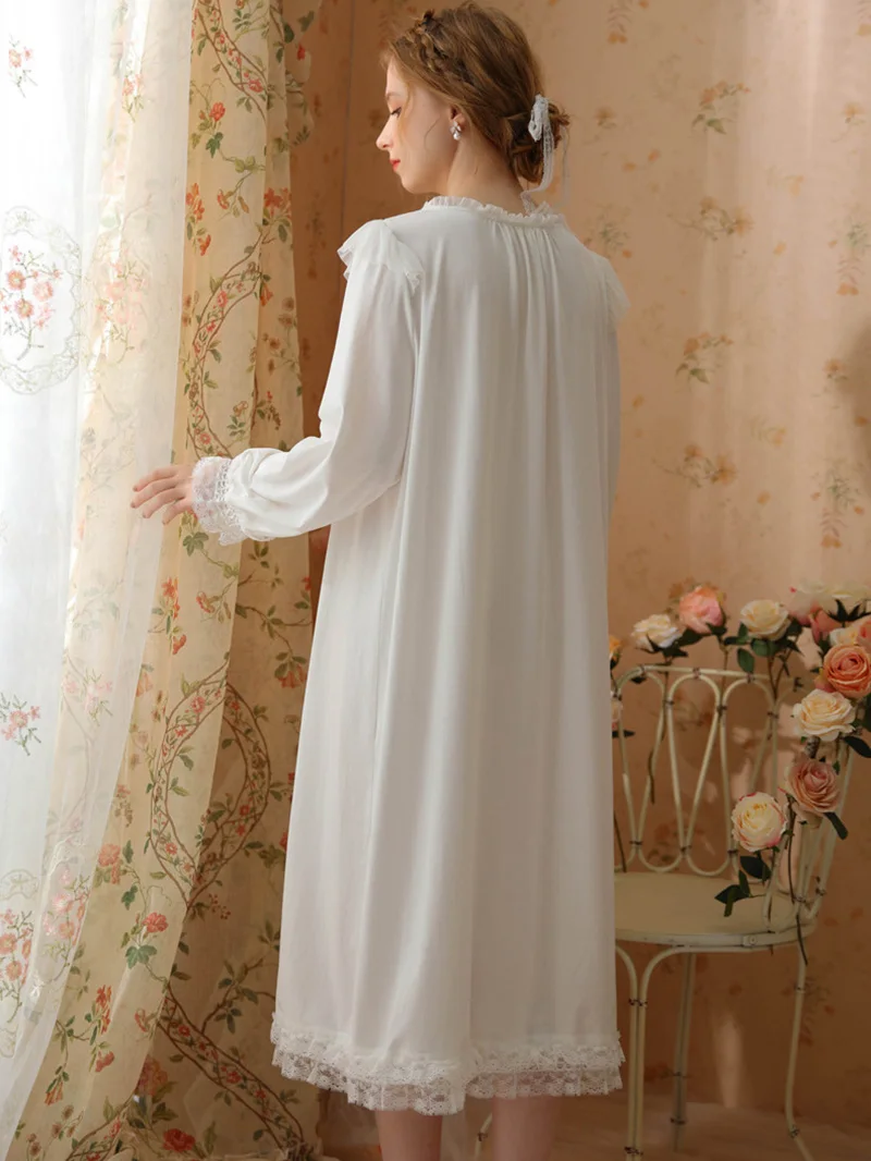 Victorian Princess Lolita Pajama Night Dresses Women Spring Cotton Vintage Long Sleeve Nightgowns Sweet Loose Fairy Sleepwear