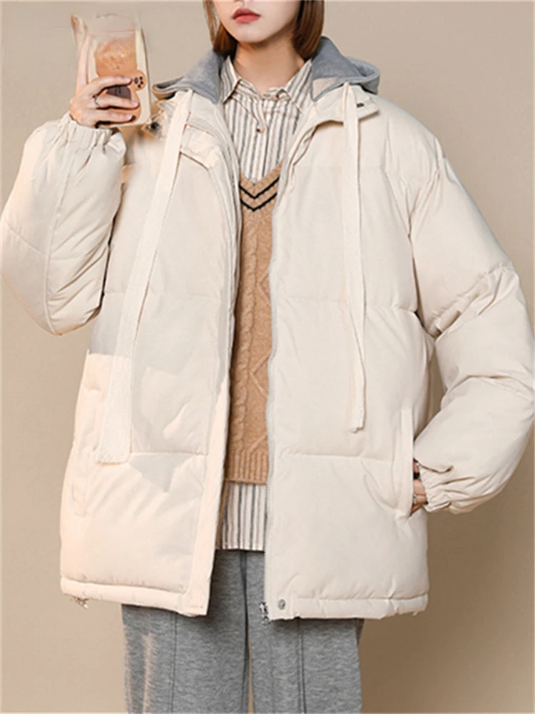 Coat Women Fall Winter 2022 Korean Fashion Y2k Jackets Loose Zipper Up Ladies Parkas with A Hood Blue Pink