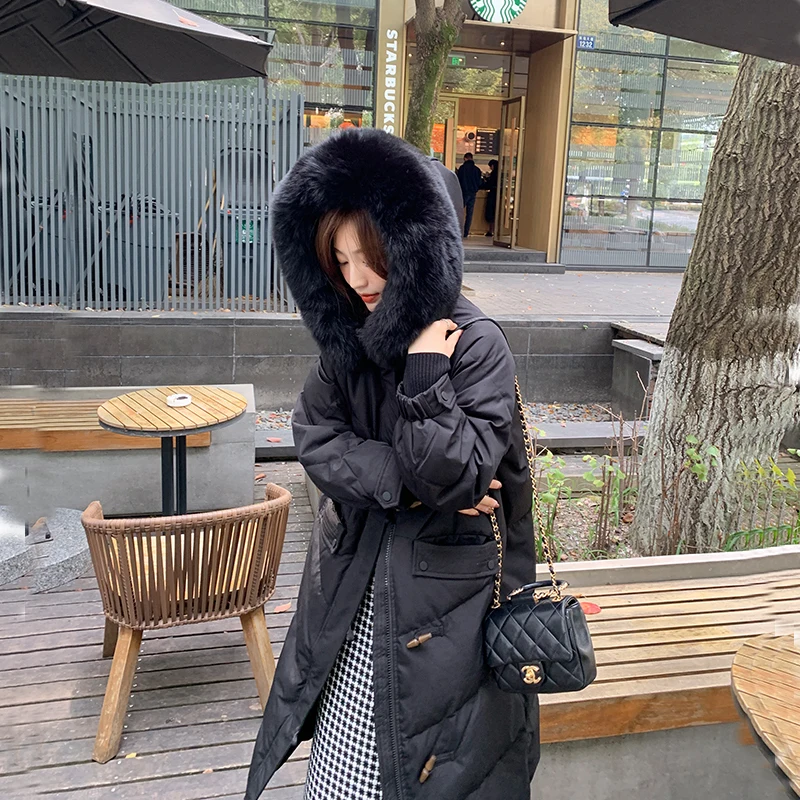 Purple Long Puffer Jacket with Fur Hooded Collar Women Korean Fashion Trends Winter Clothes Teenage Girls Bubble Coat Streetwear