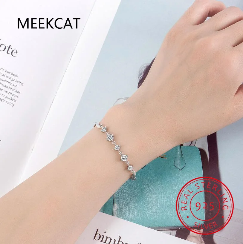 Женский браслет из серебра 925 пробы с муассанитом 3 мм