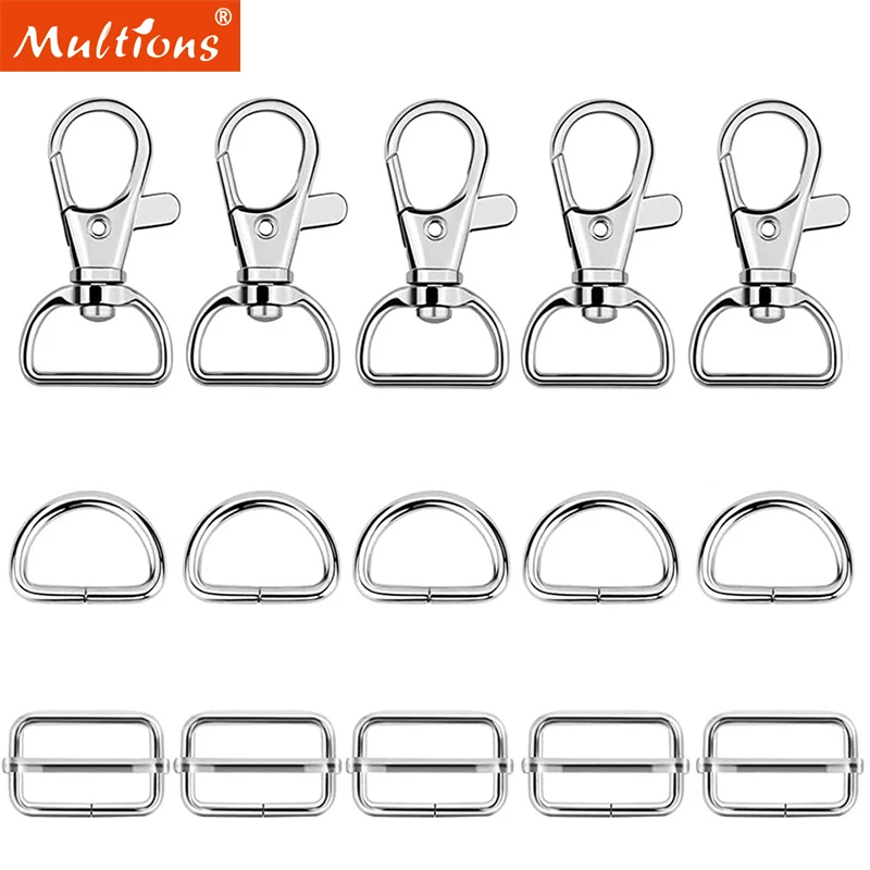

15Pcs Metal Keychain Clasps Swivel Snap Hooks D Ring and Slide Buckle Triglide for Handbag Purse Fasteners Sewing DIY Crafts