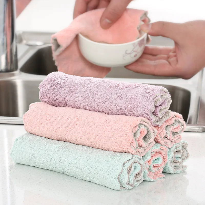 

10pcs Kitchen rags absorb water and do not shed hair Thicken household cleaning Wipe table towels Household dishwashing cloth