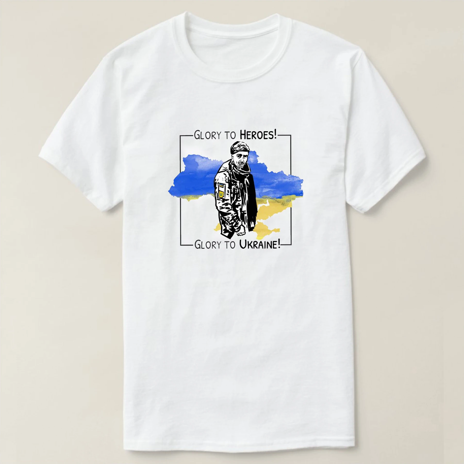 

Glory To Ukraine. Ukrainian Flag Map Soldier Patriotic T-Shirt 100% Cotton O-Neck Short Sleeve Casual Mens T-shirt Size S-3XL
