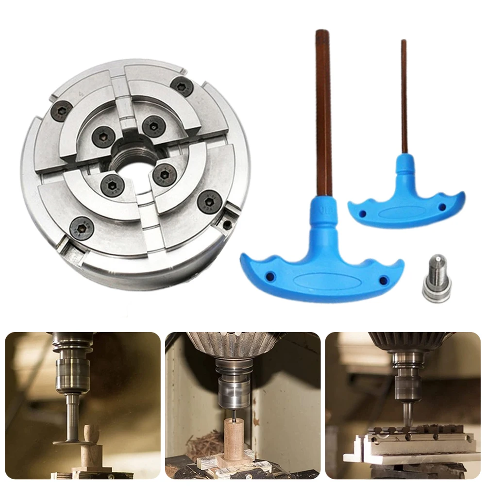 

4 Jaw Lathe Chuck Woodworking Machine Tools 100mm Accessories H3/H8 Wrench Scroll Chuck Self Centering Brand New