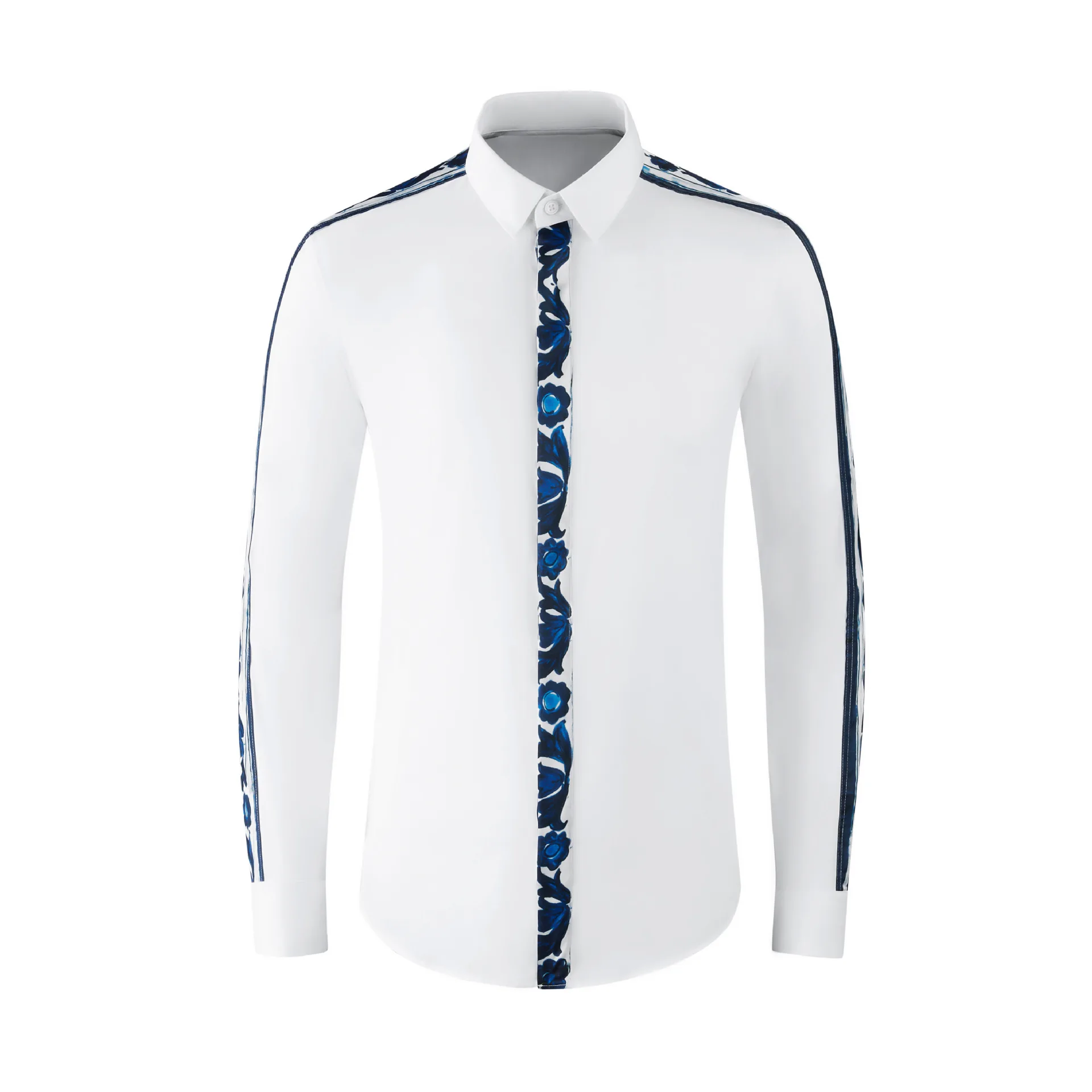 

Высококачественная Роскошная простроченная Мужская рубашка, последняя мода, контрастный дизайн, чувственный узор, Мужская белая рубашка