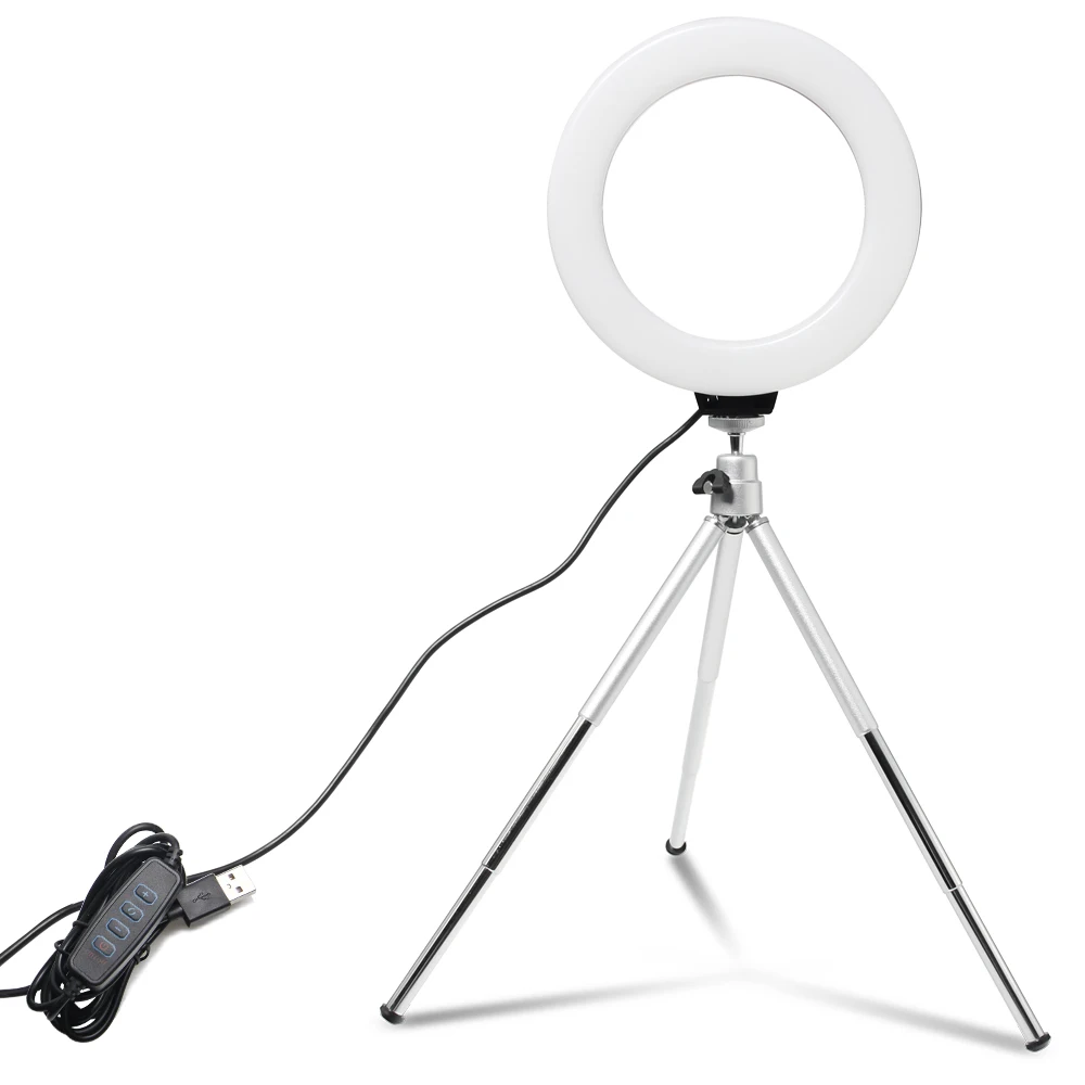 

6 inch Mini Selfie Ring Light Desktop LED Lamp Video Light With Tripod Phone Clip For YouTuber Photo Photography Studio
