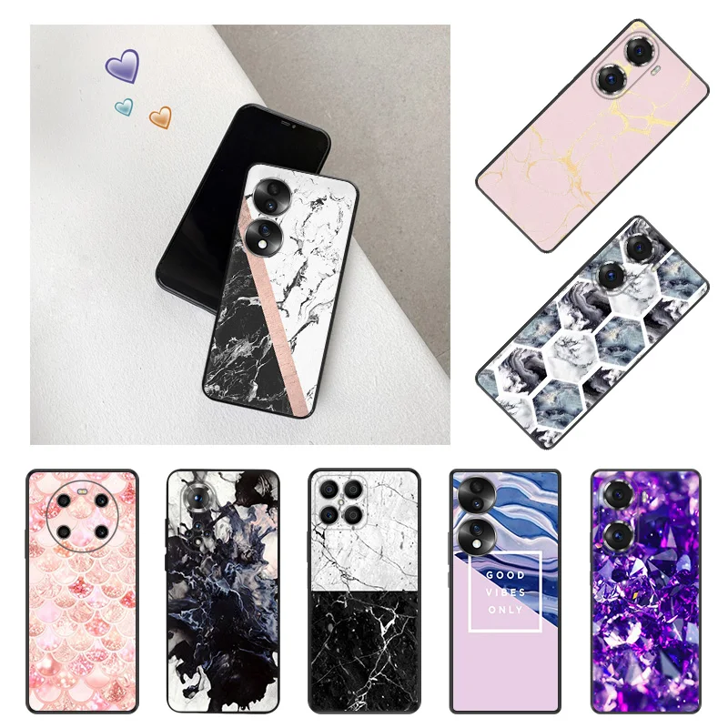 

Silicone Phone Cases for Honor 80 70 60 50 30 20 X9a X8 X7 X6 X5 Magic5 4 Watercolour Geometric Marble Texture Huawei Mate 20 10