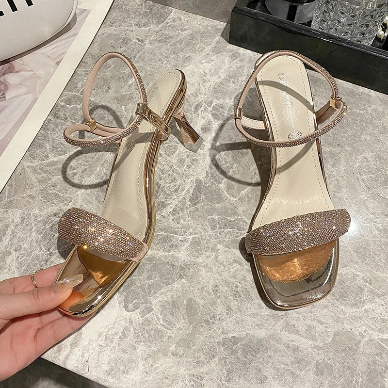 

Summer Women's Bright Diamond Stiletto Heels Open Toe High Heel Sandals Fashion Wedding Party Shoes