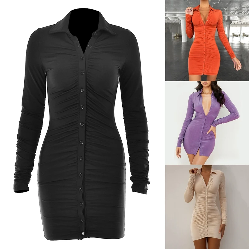 

Осенние повседневные женские платья, винтажное облегающее однобортное платье, простая Женская одежда с рюшами Y2K