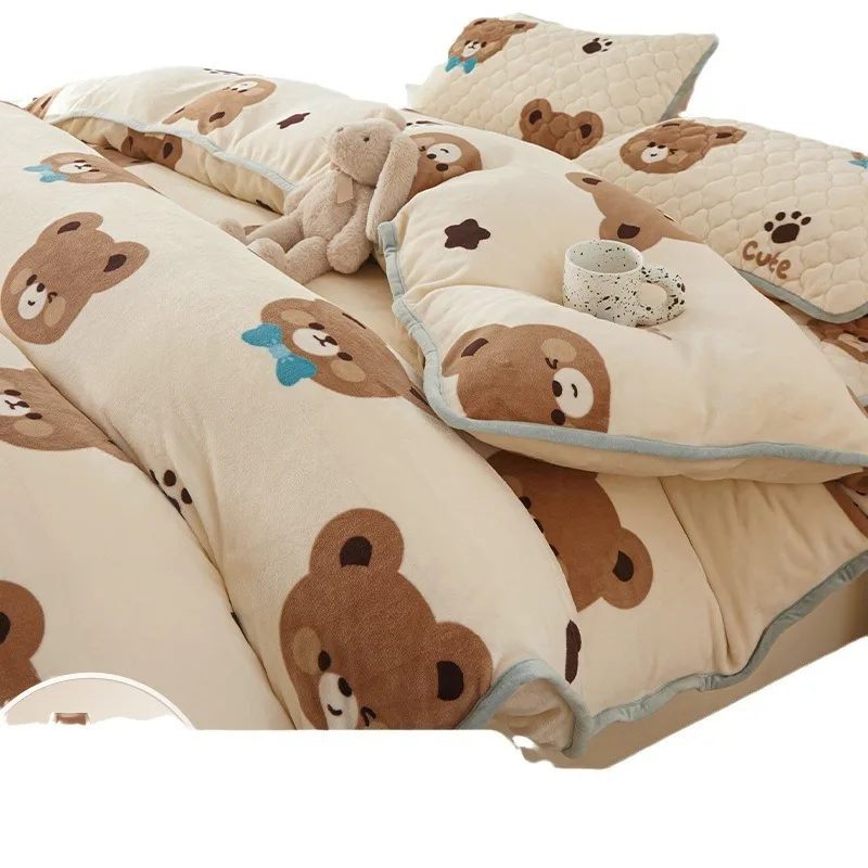 Class A Ins Sle Thickened Double-sided Warm Milk Velvet Quilt Cover Single Piece Winter Fleece-lined Machine Washable Coral...