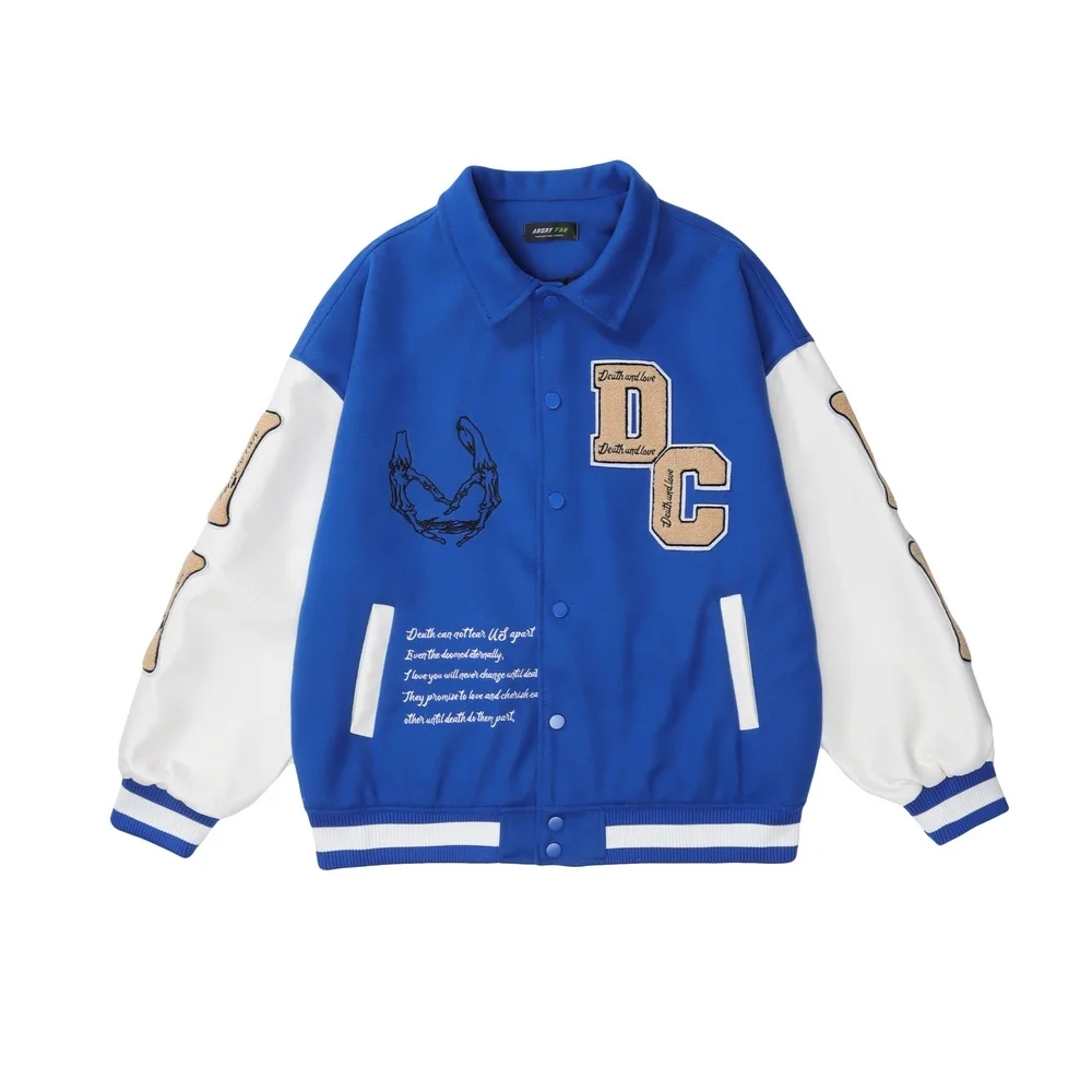 

2022 Spring Autumn PU Patchwork Baseball Jacket Mens Embroidery Skull Kiss Bomber Jacket Streetwear Hip Hop Mens Short Jacket