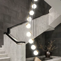 stair long chandelier luxury living room duplex building hollow nordic minimalist glass spherical led light stair chandelier