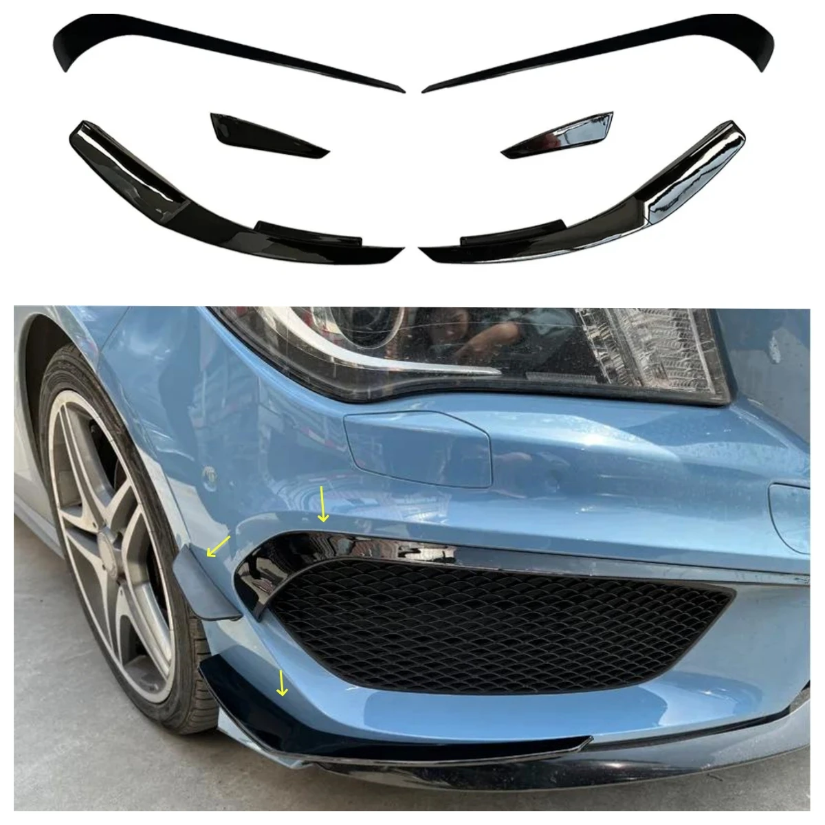 W117 Canards передний бампер спойлер черный для Mercedes Benz CLA Class C117 CLA200 2013-2016 сплиттер