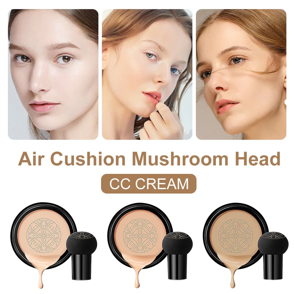 

Air Cushion Mushroom Head CC Cream Foundation Even Skin Tone Skin Concealer Moisturizing Cream Sponge Puff Makeup
