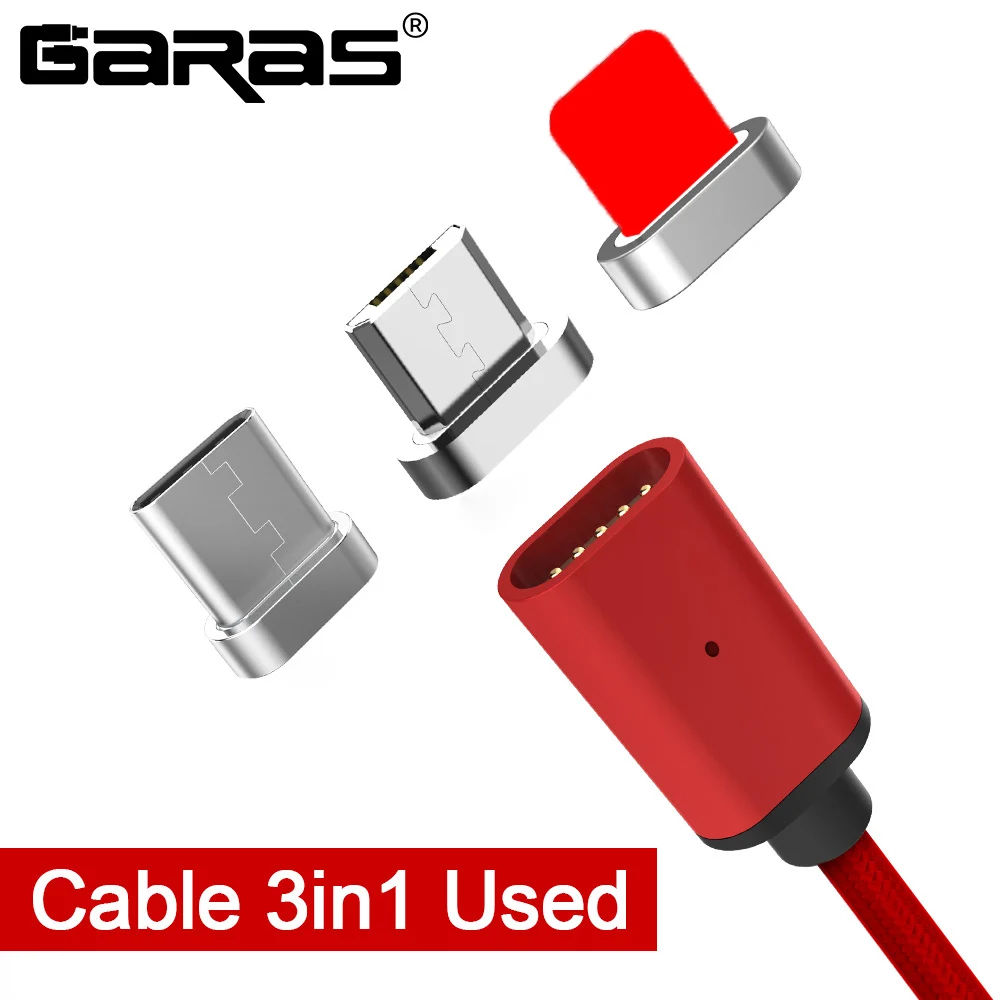 

GARAS Magnetic Cable USB Type C Cable Adapter 3 in1 Fast Charger Mobile Phone Cable Type C Micro USB Cable For Xiaomi Huawei