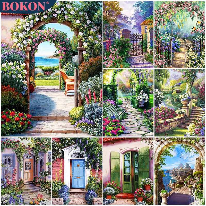 

5D Diamond Painting Garden Landscape Diamond Embroidery Door And Window Flower Landscape DIY Diamond Mosaic Home Decoration