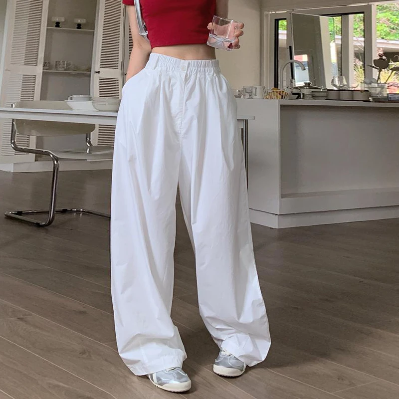 Высокая талия Повседневный стиль белые ретро парашютные брюки-султанки японские