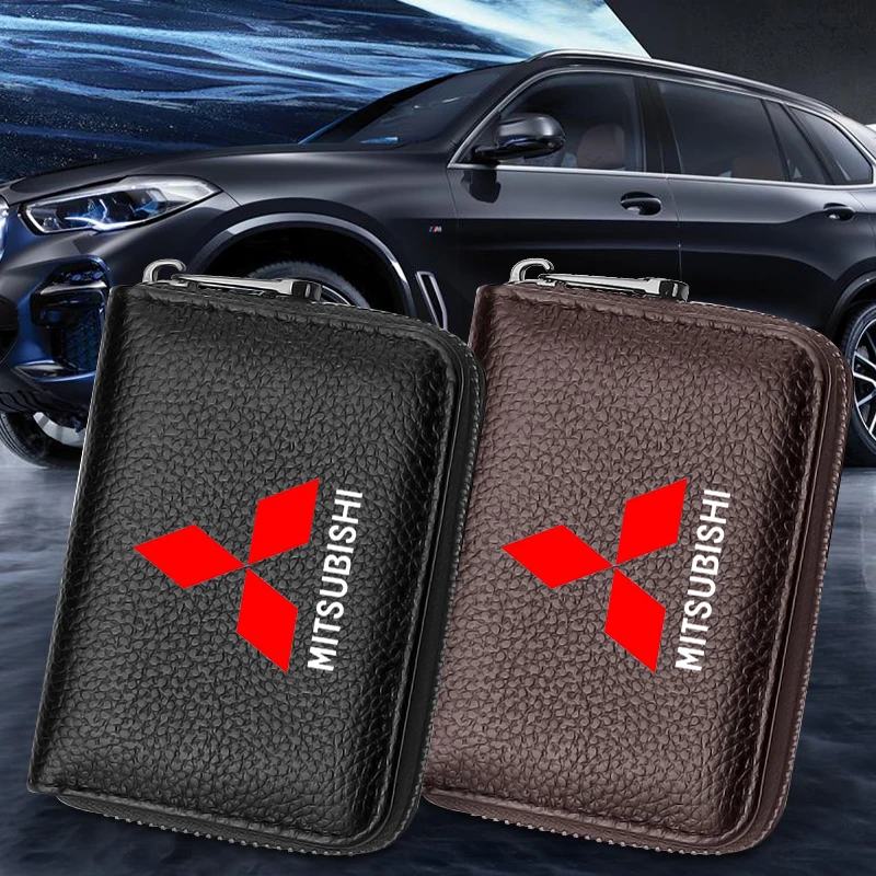 

Genuine Leather Wallet Driver License Business Card Holder Car Logo For Mitsubishi Lancer ASX Mirage Pajero Sport Xpander L200