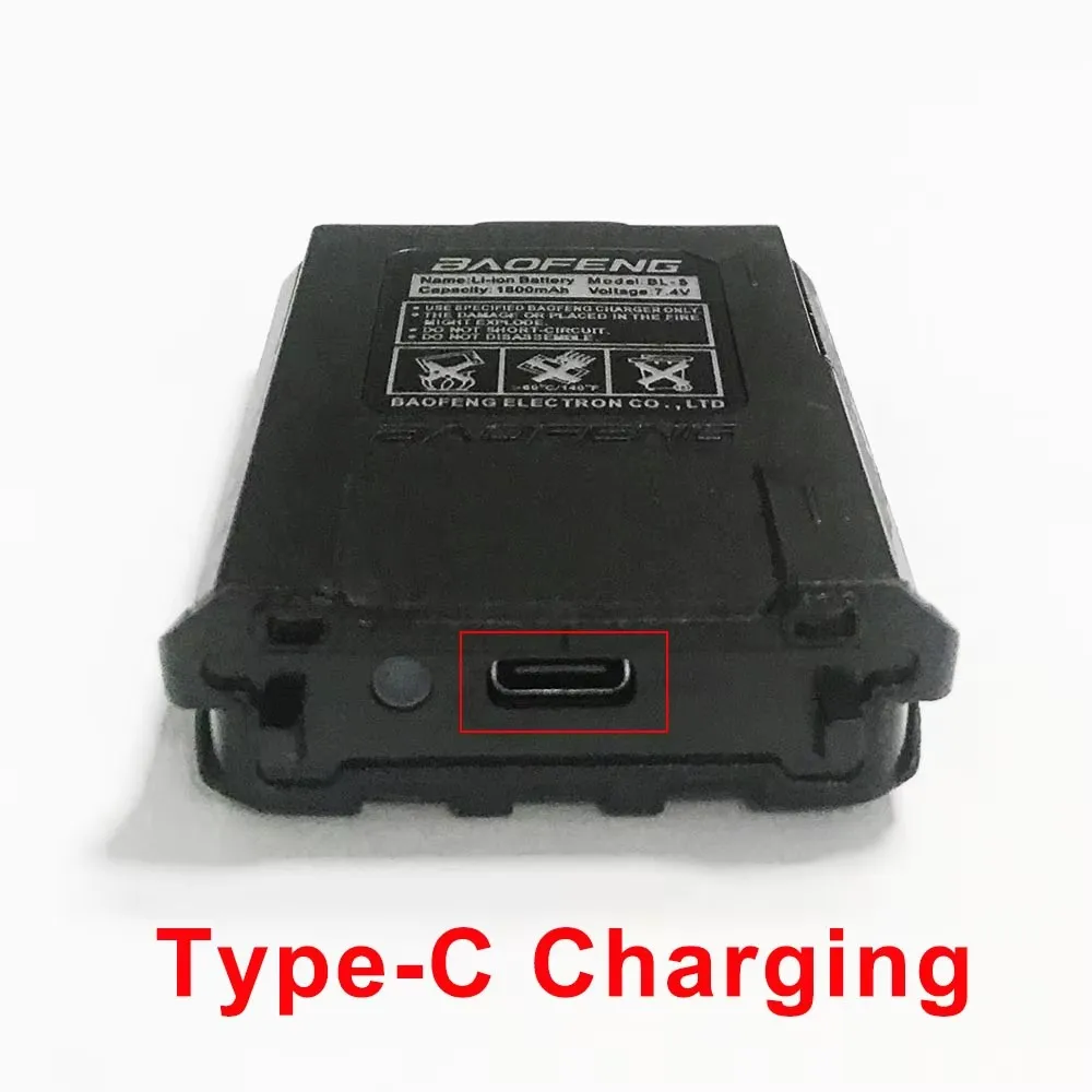 Фото Оригинальный аккумулятор Baofeng UV5R, литий-ионный аккумулятор 2800 мАч, 7,4 В постоянного тока, Type-C, для BL-5, UV-5R, UV-5RA, UV-5RE, BF-F8, аксессуары. №1