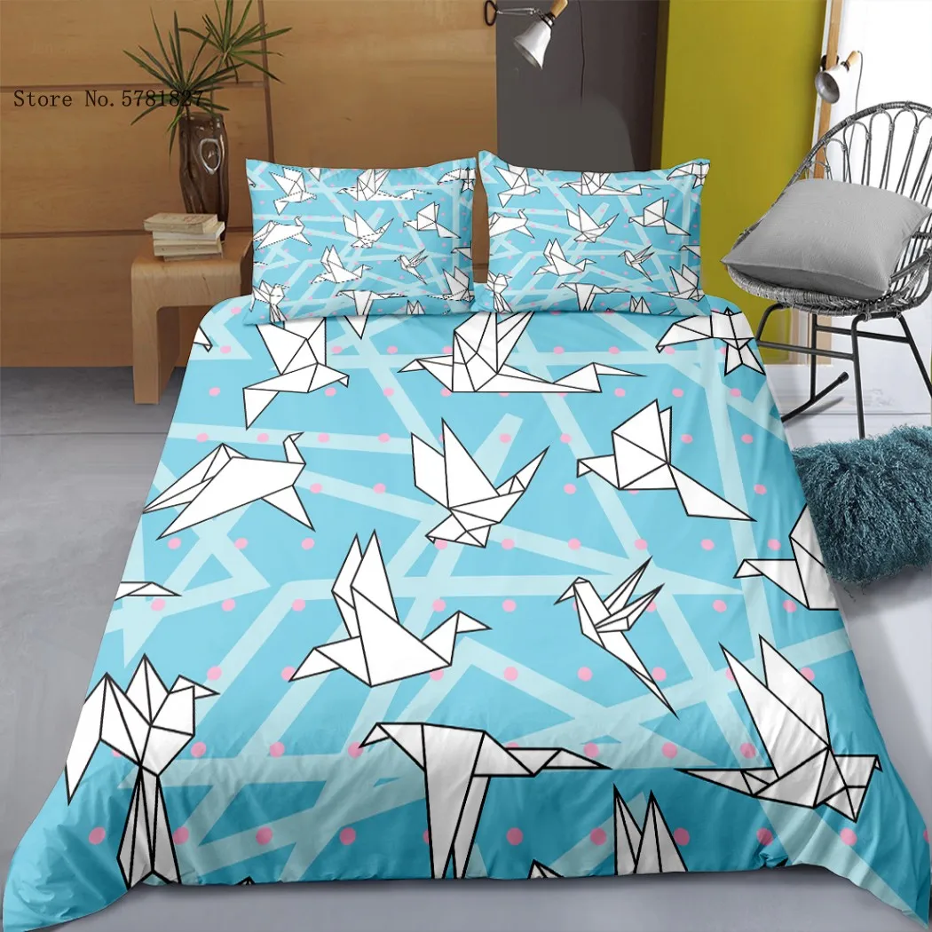 

Paper Toy Bedding Set Origami Craft Ship Thousand Paper Crane Duvet Cover King Queen Paper Art Polyester Quilt Cover Sailing