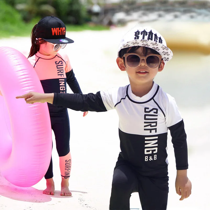

Boys Long-sleeved Swimwear Split Trousers Kids Sunscreen Quick-Drying Wetsuit Girls Students Children's Swimwear