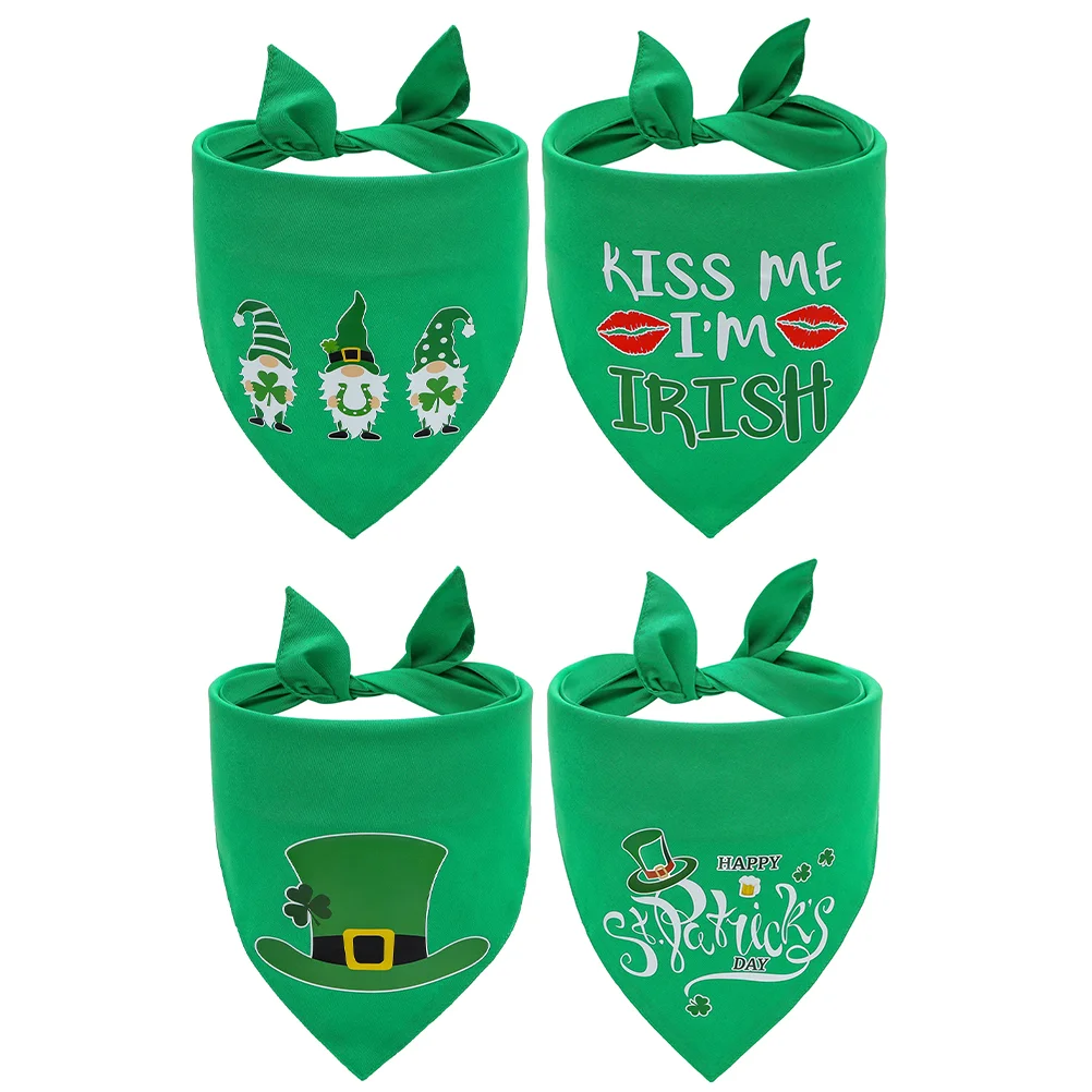

4 Pcs Pet Triangle Towel Green Scarf Puppy Collar Scarf Triangular Scarf Washable Puppy Bibs Pure Cotton Patrick Cat Bibs