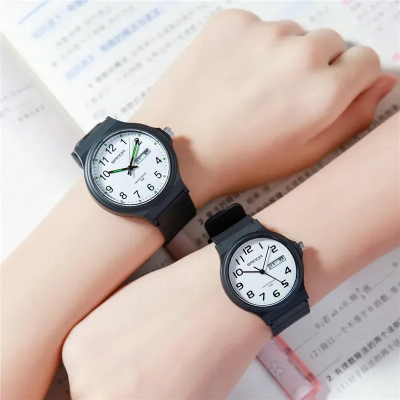 SANDA Fashion Lovers Watch Women Men Quartz Waterproof Week Date School Boys Girls Matching Wristwatch Christmas Gift I9072