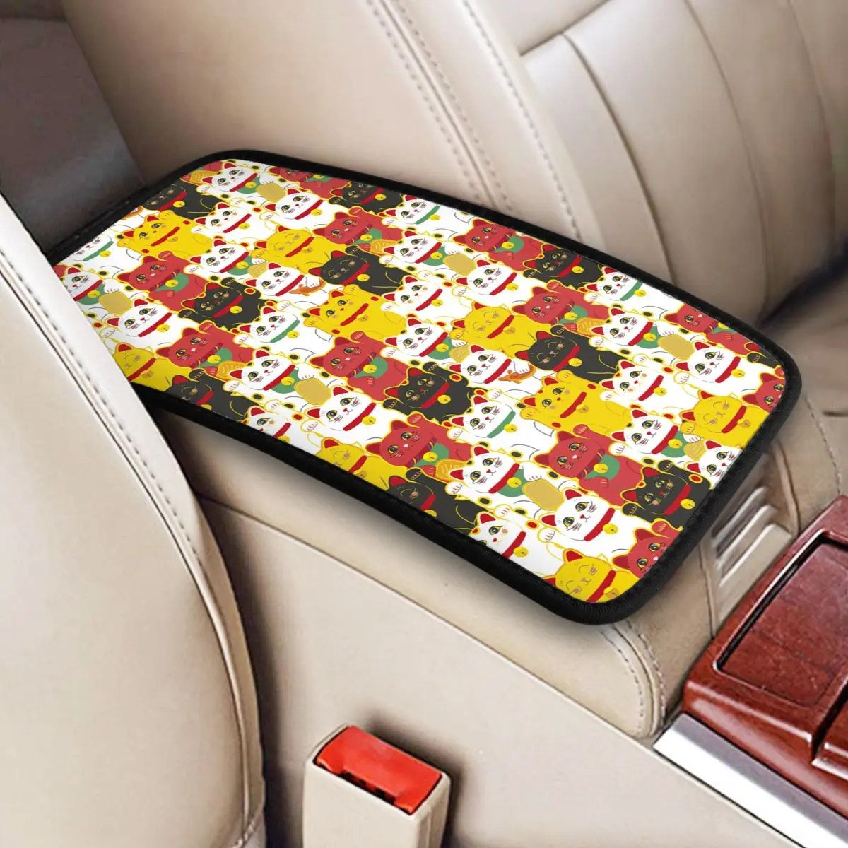 

Lucky Cat Center Console Cover Pad for Cars Cute Kitty Maneki Neko Auto Accessories Interior Waterproof Armrest Cover Mat