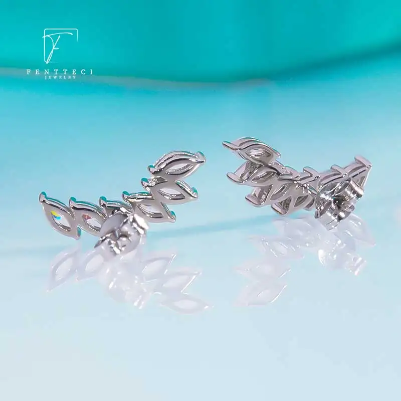 FENTTECI 925 Sterling Silver Elf Earbone Clip Angel Wings Flash Diamond Curved Stud Earrings Advanced Custom Earrings For Women