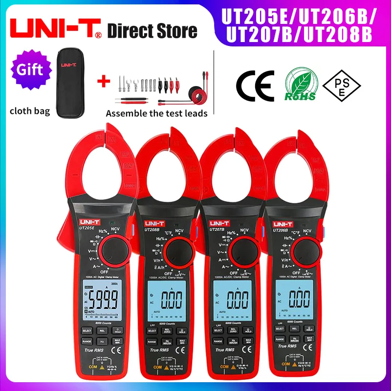 UNI-T UT207B UT208B Digital Clamp Meter True RMS LPF 6000 Count AC DC 1000A 1000V Pliers Ammeter Voltmeter Electrical Tester