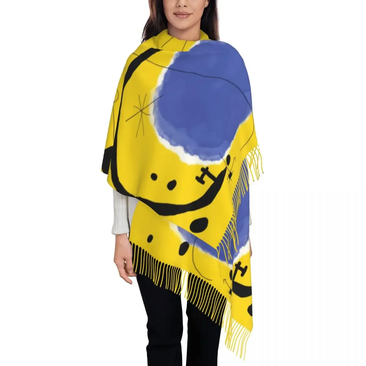 

Ladies Long The Gold Of The Azure Scarves Women Winter Thick Warm Tassel Shawl Wrap Joan Miro Abstract Art Scarf