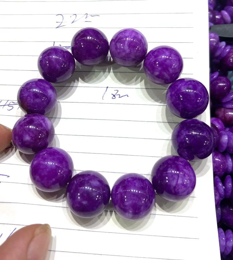 

Браслет из натурального нефрита с натуральным фиолетовым цветком персика, 10*14 мм, 7,5 дюйма