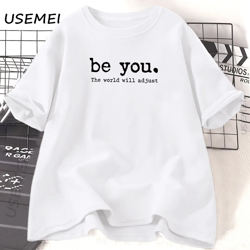 Фото Футболка Be You The World Will Adjust, вдохновляющая женская футболка Love Yourself, повседневная хлопковая женская одежда с короткими рукавами №3