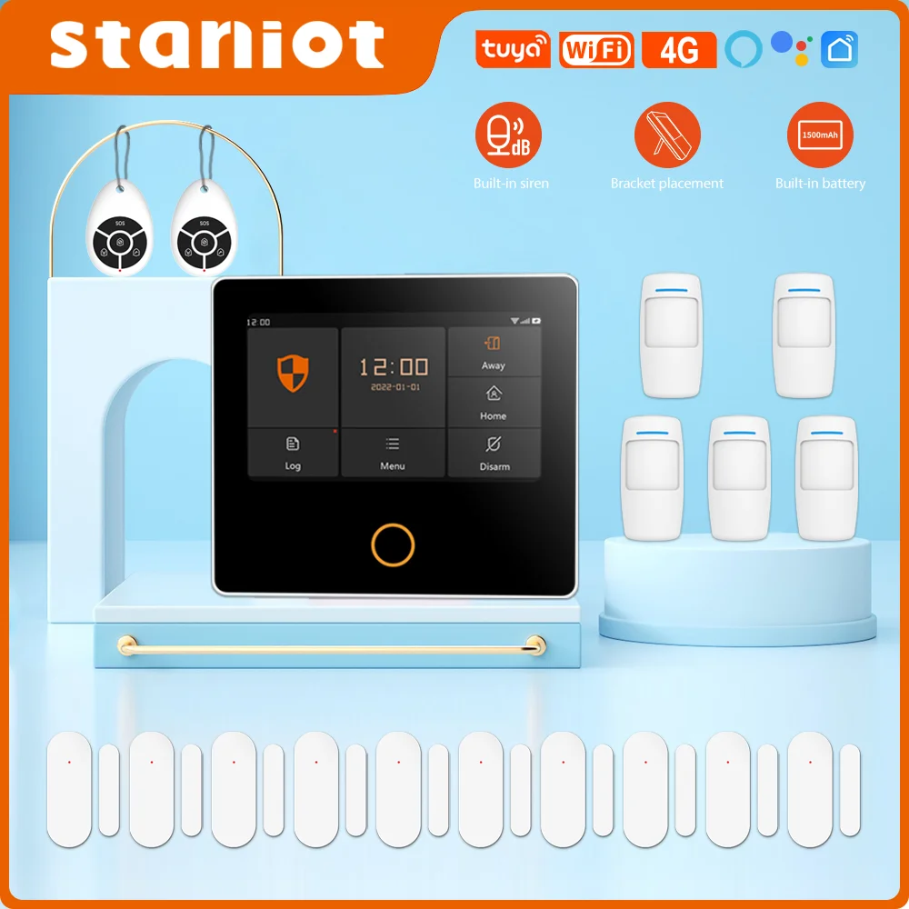 Staniot WiFi 4G Home Security System Wireless Security Protection Tuya Smart Home Alarm Sensors Built-in Siren Works with Alexa
