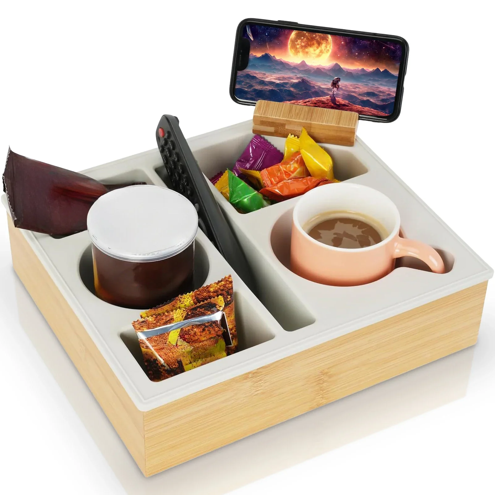 

Подставка для подстаканников для дивана, серый, бамбук+силикон