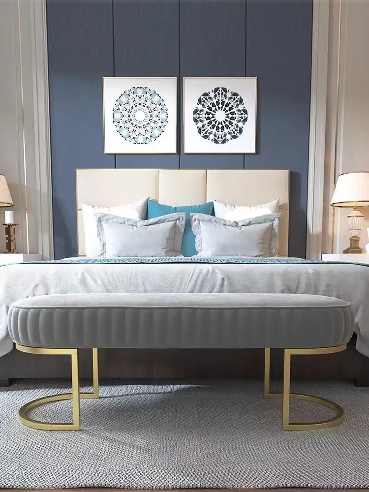 Бархатная скамейка для прихожей мягкая Сумочка Скандинавская с подставкой ног